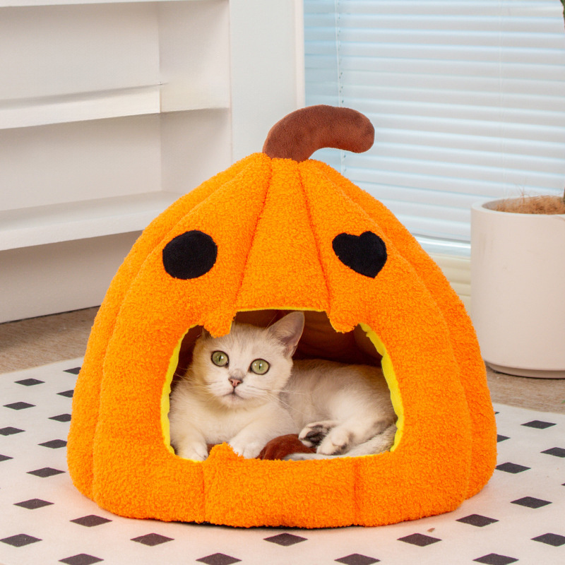 Cat Nest Sleeping Hut Habitat Pet Supplies Cozy Pet Cave Tent Halloween Pumpkin Nest Dog Cat Bed For Poodle Puppy Dog Animals 