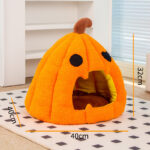 Cozy Pumpkin Pet Cave - Warm Cat & Small Dog Bed, Soft Sleeping Nest 