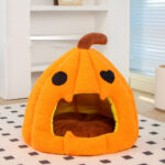 Cozy Pumpkin Pet Cave - Warm Cat & Small Dog Bed, Soft Sleeping Nest 