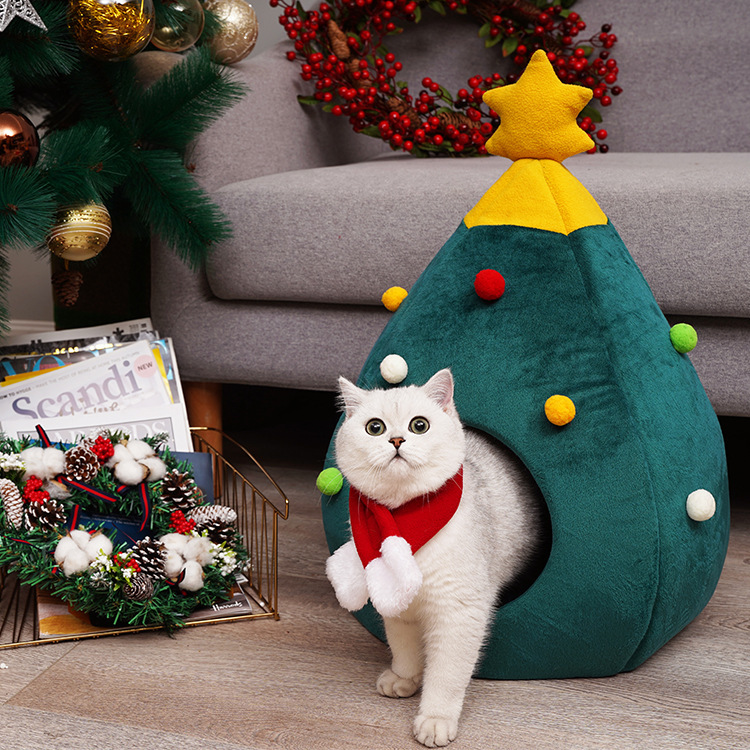 Pet Christmas Tree Cat Cat Bed Cat Mat Kennel Felt Litter Cat Supplies 