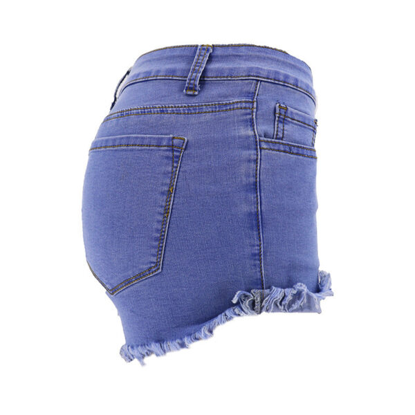 Women's Blue High-Waisted Fringed Denim Shorts - Image 4