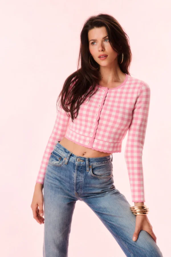 Kalulan Pink Gingham Cropped Cardigan