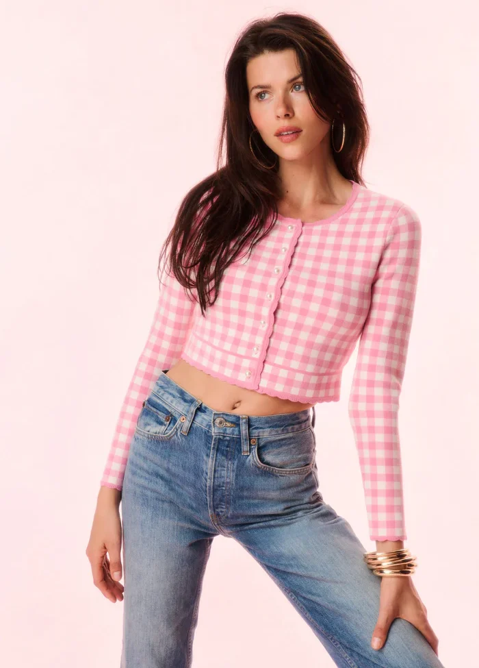 Kalulan Pink Gingham Cropped Cardigan