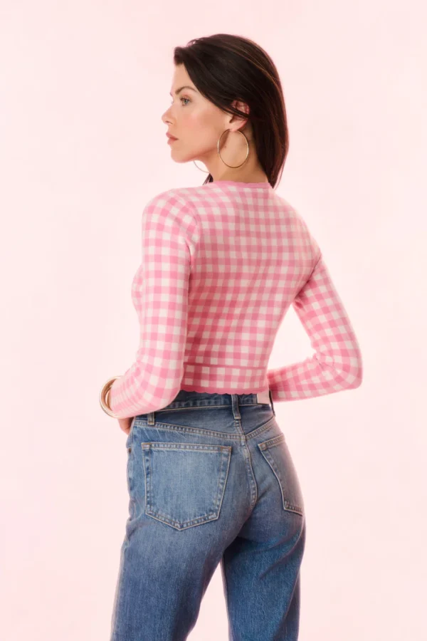 Kalulan Pink Gingham Cropped Cardigan - Image 5