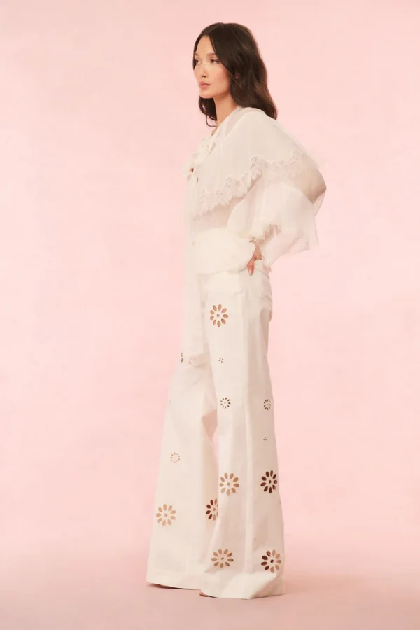 Kalulan White Floral Cutout Wide-Leg Pants - Image 2