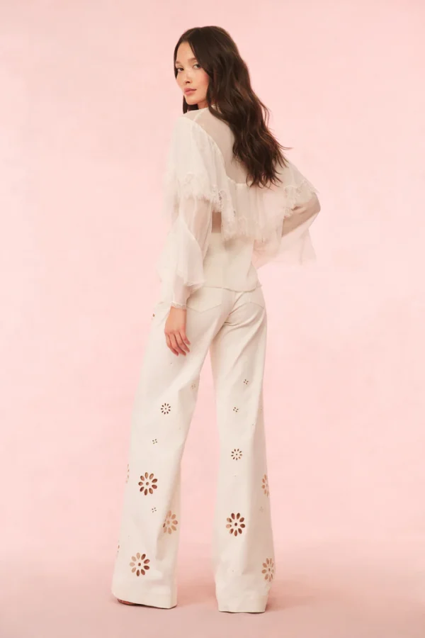 Kalulan White Floral Cutout Wide-Leg Pants - Image 4