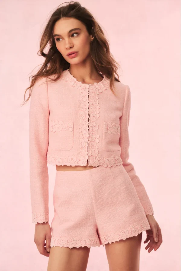 Kalulan Pink Tweed Lace-Trim Shorts