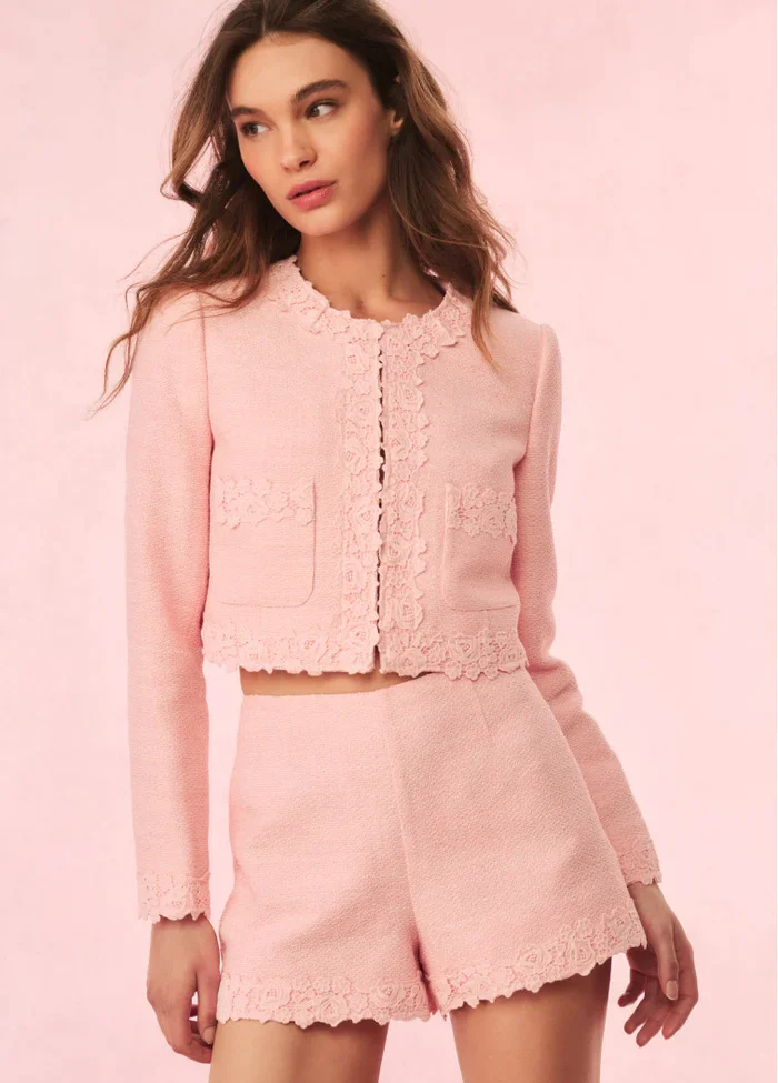 Kalulan Pink Tweed Lace-Trim Shorts