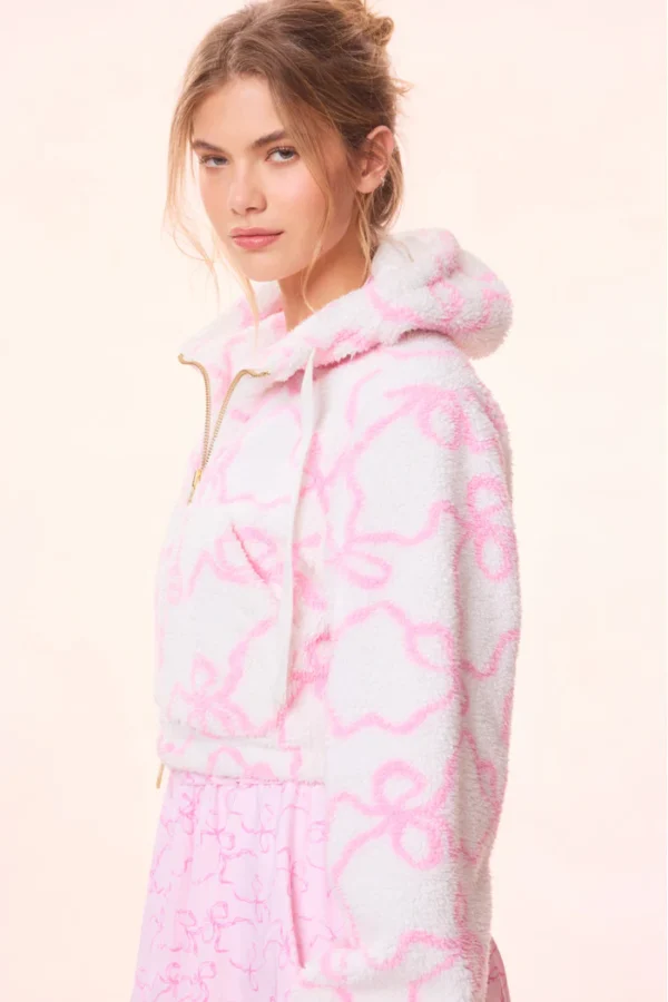 Kalulan Pink Bow Print Zip-Up Sherpa Jacket - Image 5