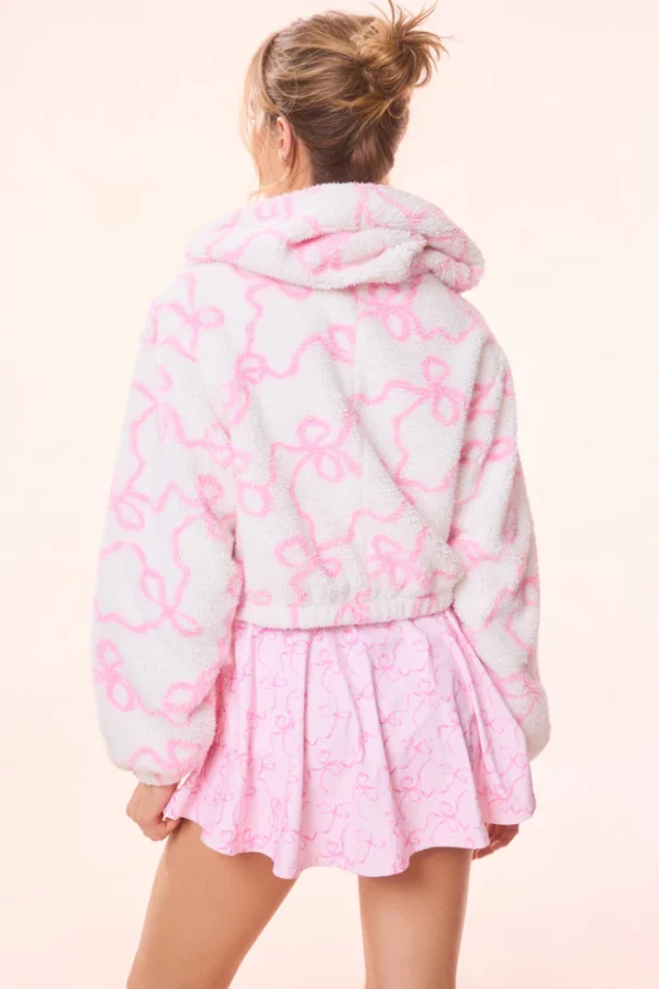 Kalulan Pink Bow Print Zip-Up Sherpa Jacket - Image 6
