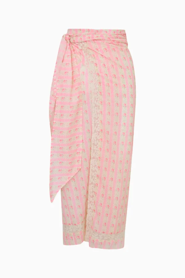 Kalulan Pink Striped Floral Wrap Midi Skirt - Image 2