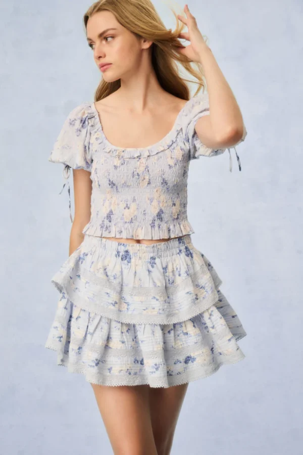Kalulan White Cherry Embroidery Halter Top & Tiered Skirt Set
