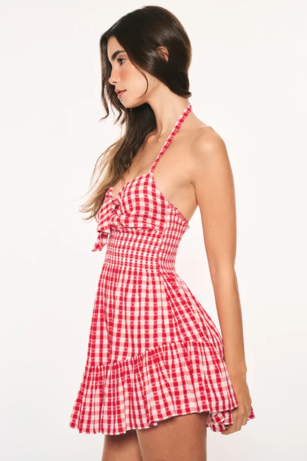 Kalulan Red Gingham Halter Smocked Mini Dress - Image 4