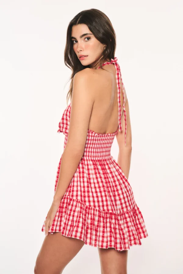 Kalulan Red Gingham Halter Smocked Mini Dress - Image 5