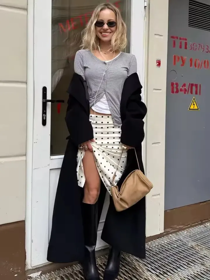 White Polka Dot A-Line Maxi Skirt