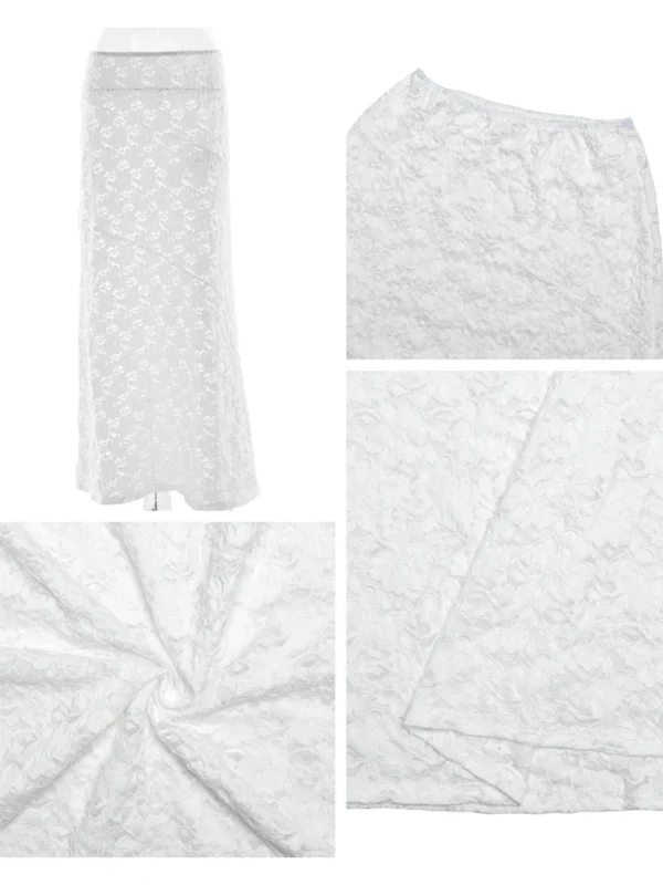 White Floral Lace Maxi Skirt - Image 6