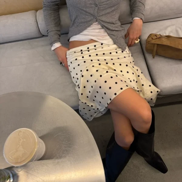 White Polka Dot A-Line Maxi Skirt - Image 2