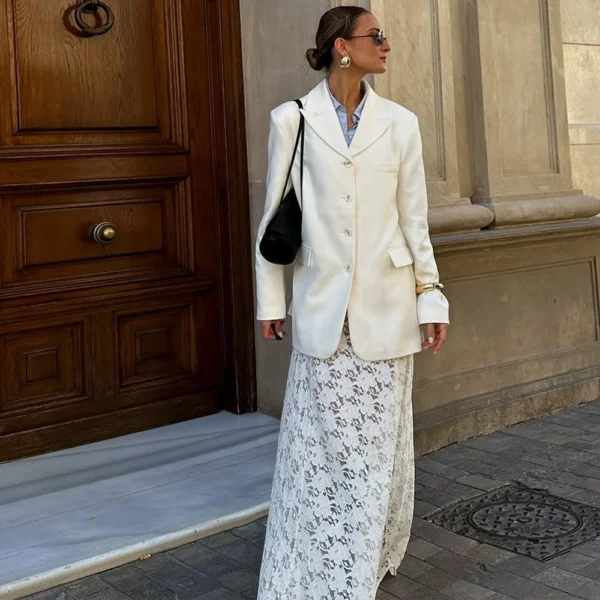 White Floral Lace Maxi Skirt - Image 9