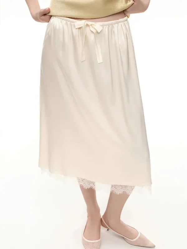White Satin Lace-Trim Slip Skirt - Image 5
