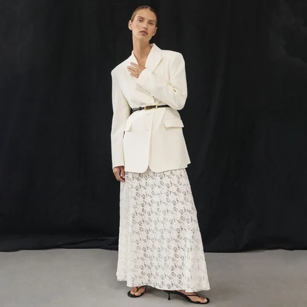 White Floral Lace Maxi Skirt - Image 12