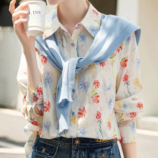 Floral Print Button-Up Shirt - Image 4
