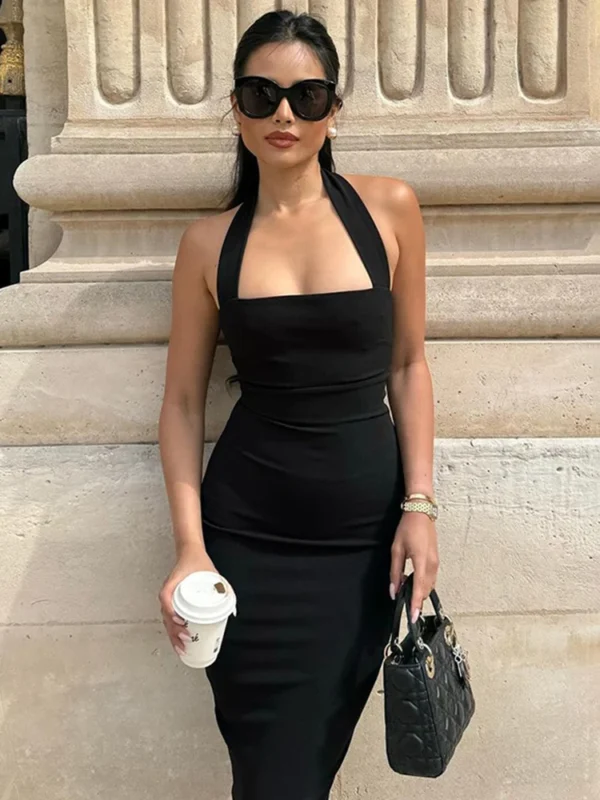 Black Halter Neck Midi Dress