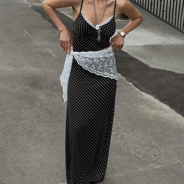 Black Polka Dot Lace-Trim Slip Dress - Image 5