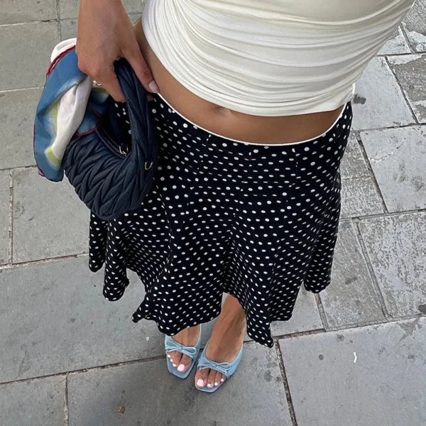 Black Polka Dot Mermaid Midi Skirt - Image 3