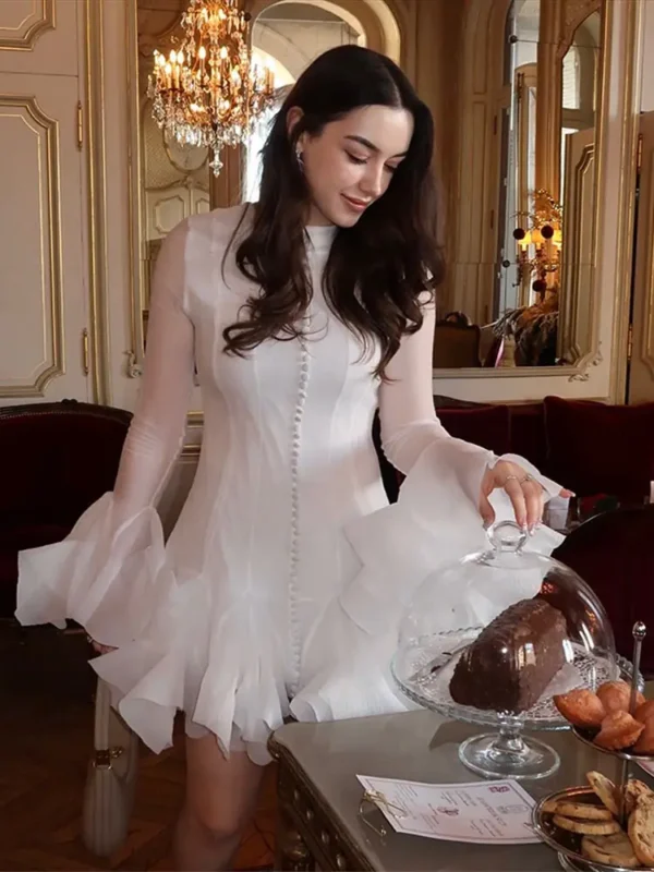 Flounced Ruffle Bell Sleeve Mini Dress