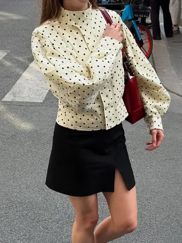 White Polka Dot Mock Neck Blouse - Image 3