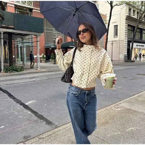 White Polka Dot Mock Neck Blouse - Image 9