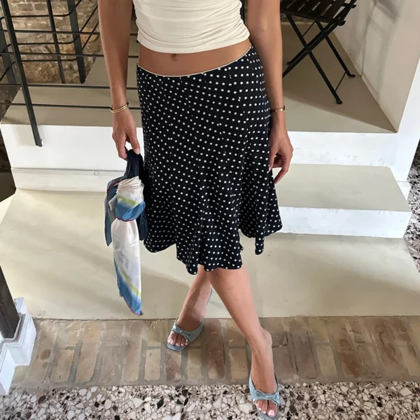 Black Polka Dot Mermaid Midi Skirt - Image 2