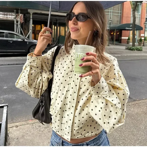 White Polka Dot Mock Neck Blouse - Image 7
