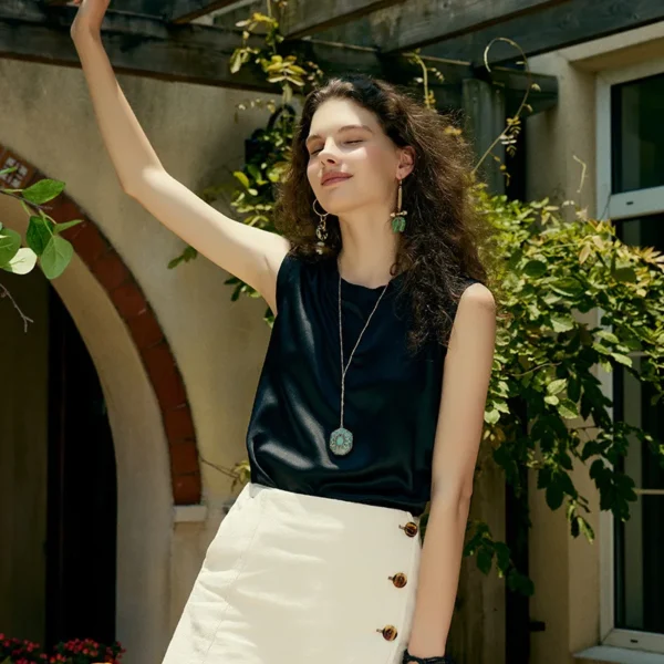 Satin High Neck Sleeveless Top - Image 3