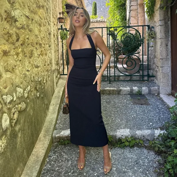 Black Halter Neck Midi Dress - Image 16