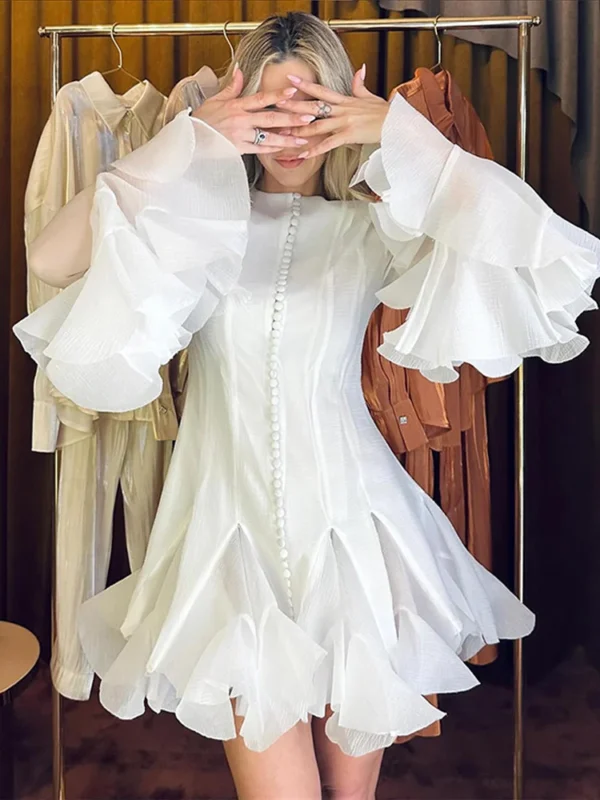 Flounced Ruffle Bell Sleeve Mini Dress - Image 4