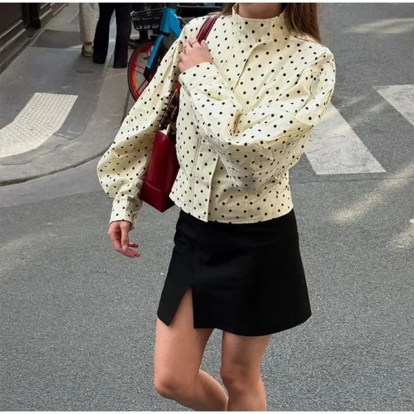 White Polka Dot Mock Neck Blouse - Image 6
