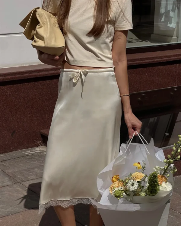 White Satin Lace-Trim Slip Skirt - Image 7