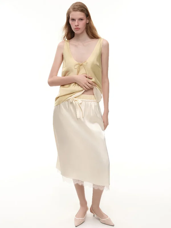 White Satin Lace-Trim Slip Skirt - Image 6
