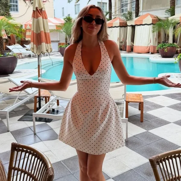 White Polka Dot Halter Mini Dress - Image 5