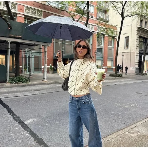 White Polka Dot Mock Neck Blouse - Image 8