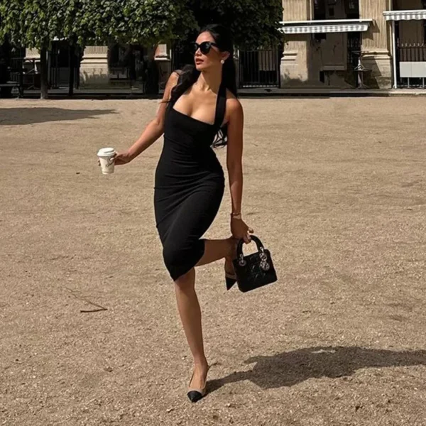 Black Halter Neck Midi Dress - Image 14