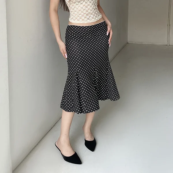 Black Polka Dot Mermaid Midi Skirt - Image 6