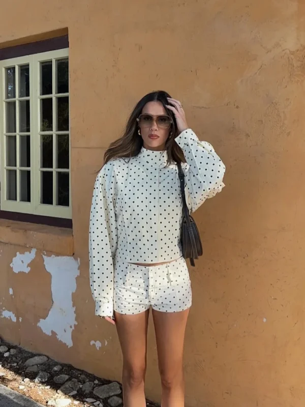 White Polka Dot Mock Neck Blouse - Image 2