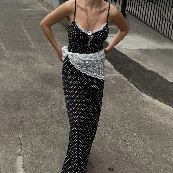 Black Polka Dot Lace-Trim Slip Dress - Image 4