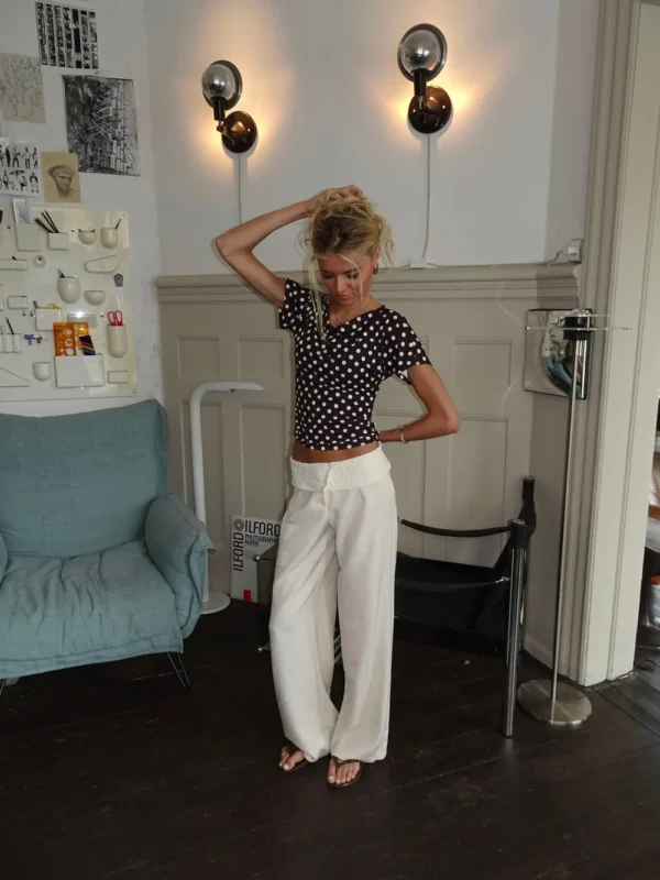 Black Polka Dot One-Shoulder Crop Top - Image 6