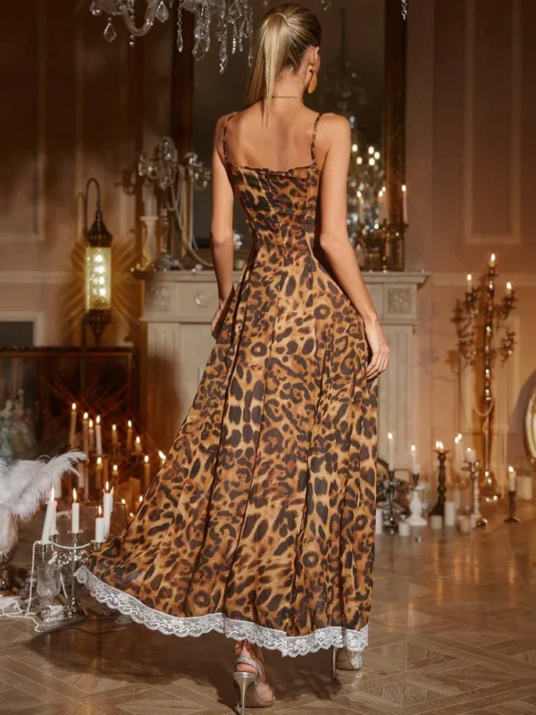 Lace Panel Leopard Print Maxi Dress - Image 5