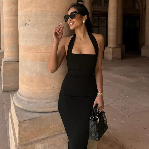 Black Halter Neck Midi Dress - Image 12