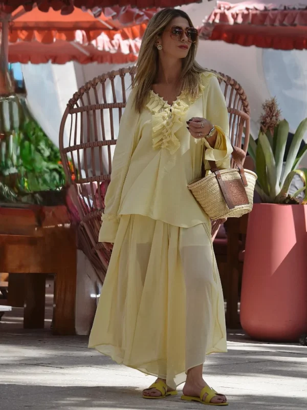 Pastel Yellow Ruffled Tunic Blouse - Image 2