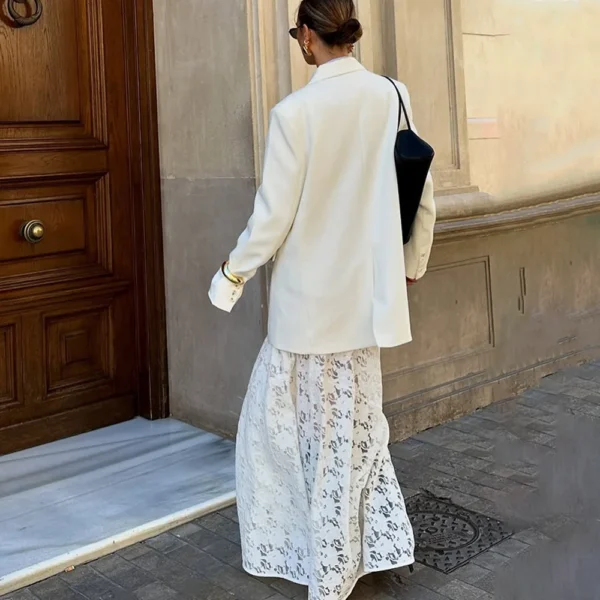 White Floral Lace Maxi Skirt - Image 8